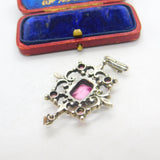 Early Austrian .800 Silver Pink & White Paste Lavalier Drop Pendant c1860 Antique
