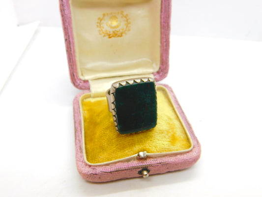 Large Sterling Silver Bloodstone Statement Signet Ring Antique c1920 Art Deco