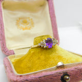 9ct Yellow Gold, Amethyst & Diamond Paste Band Ring Vintage 1988 London