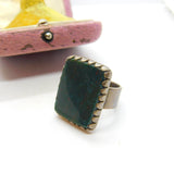 Large Sterling Silver Bloodstone Statement Signet Ring Antique c1920 Art Deco