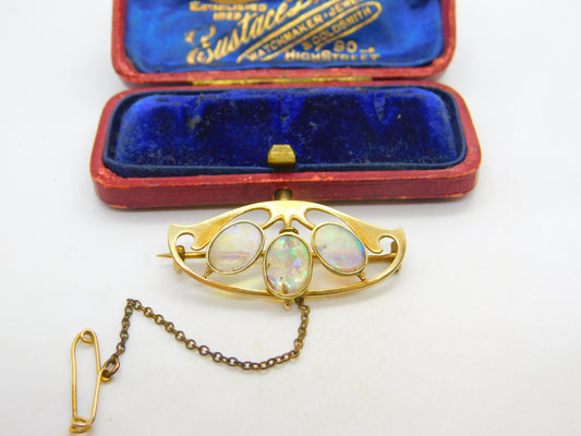 Murrle Bennett & Co. 15ct Gold & Water Opal Set Art Nouveau Brooch c1915