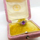 9ct Yellow Gold, Amethyst & Diamond Paste Band Ring Vintage 1988 London