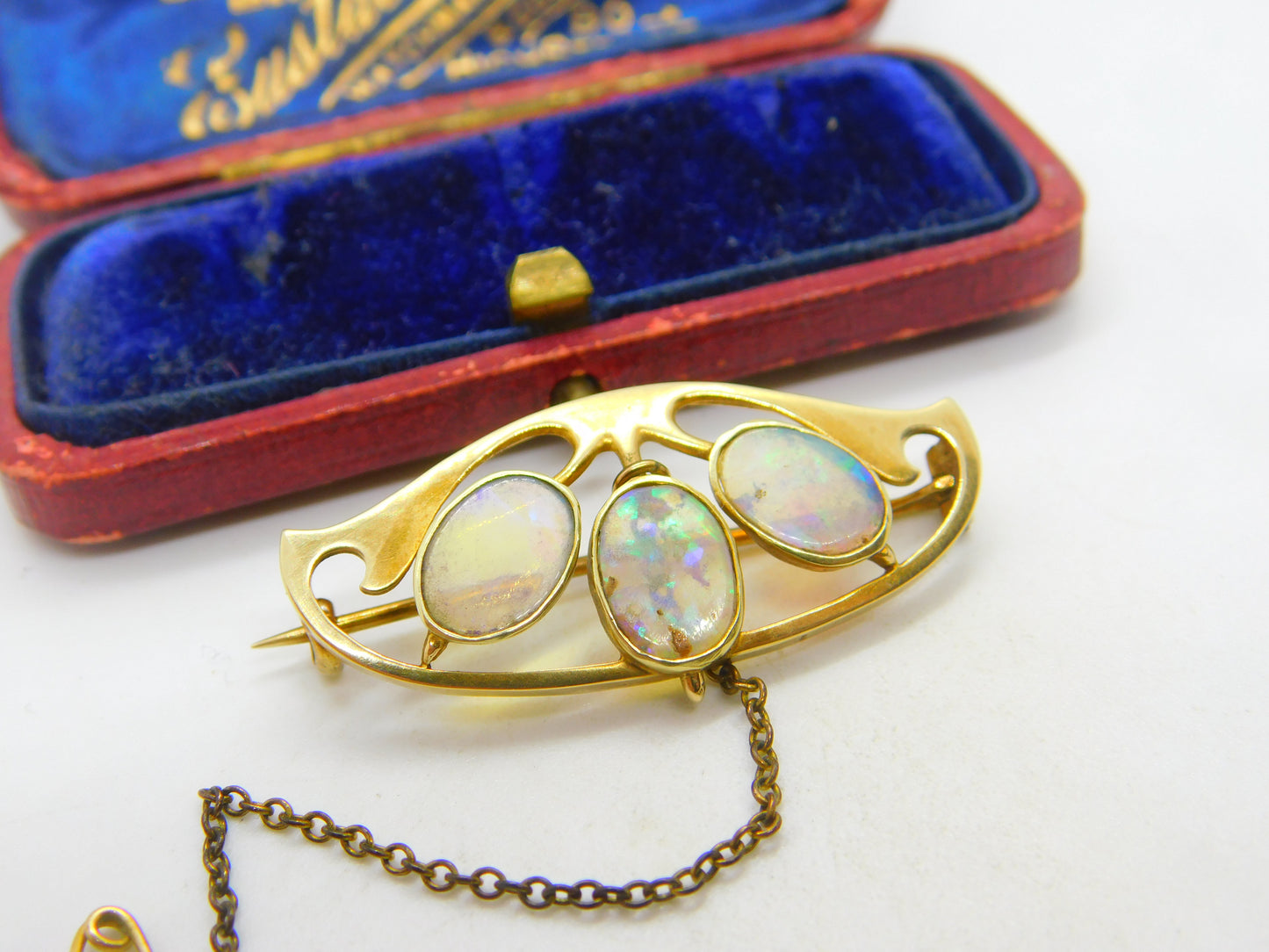 Murrle Bennett & Co. 15ct Gold & Water Opal Set Art Nouveau Brooch c1915