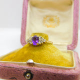 9ct Yellow Gold, Amethyst & Diamond Paste Band Ring Vintage 1988 London
