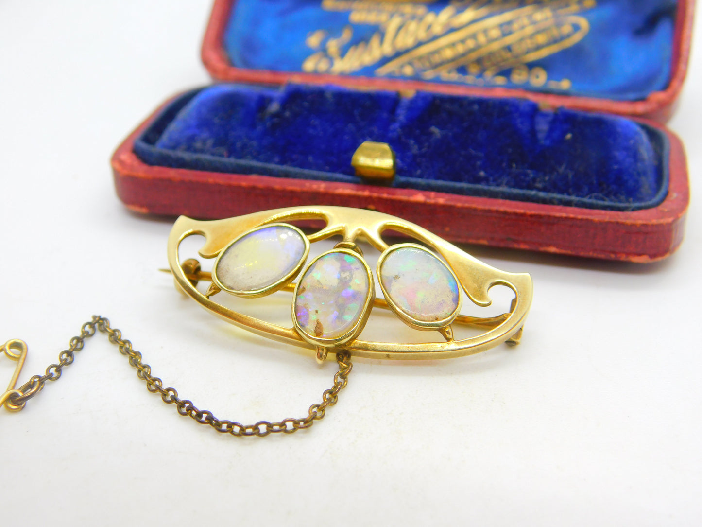 Murrle Bennett & Co. 15ct Gold & Water Opal Set Art Nouveau Brooch c1915