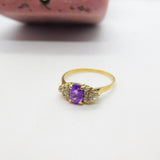 9ct Yellow Gold, Amethyst & Diamond Paste Band Ring Vintage 1988 London