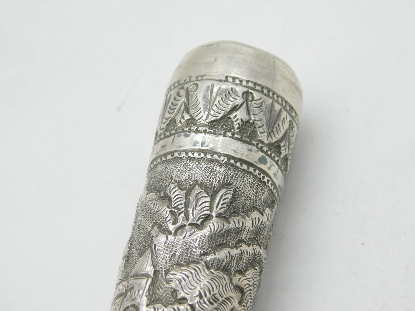 19th Century Anglo-Indian Colonial Sterling Silver Parasol or Fly Swat Handle Antique c1880