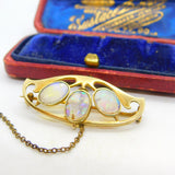 Murrle Bennett & Co. 15ct Gold & Water Opal Set Art Nouveau Brooch c1915