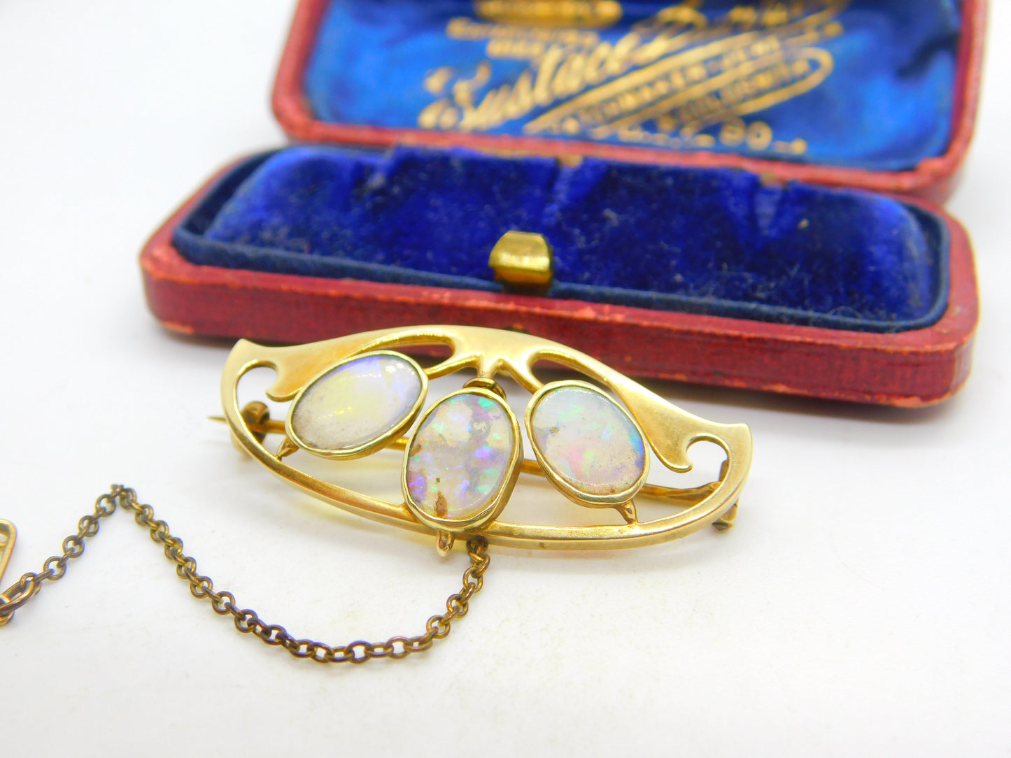 Murrle Bennett & Co. 15ct Gold & Water Opal Set Art Nouveau Brooch c1915