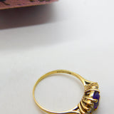 9ct Yellow Gold, Amethyst & Diamond Paste Band Ring Vintage 1988 London