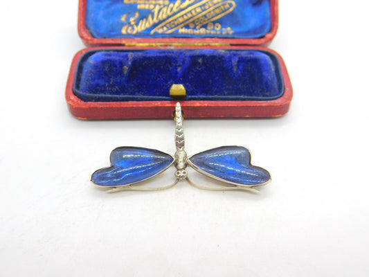 Sterling Silver Morpho Butterfly Wing Dragonfly Brooch Antique c1920 Art Deco