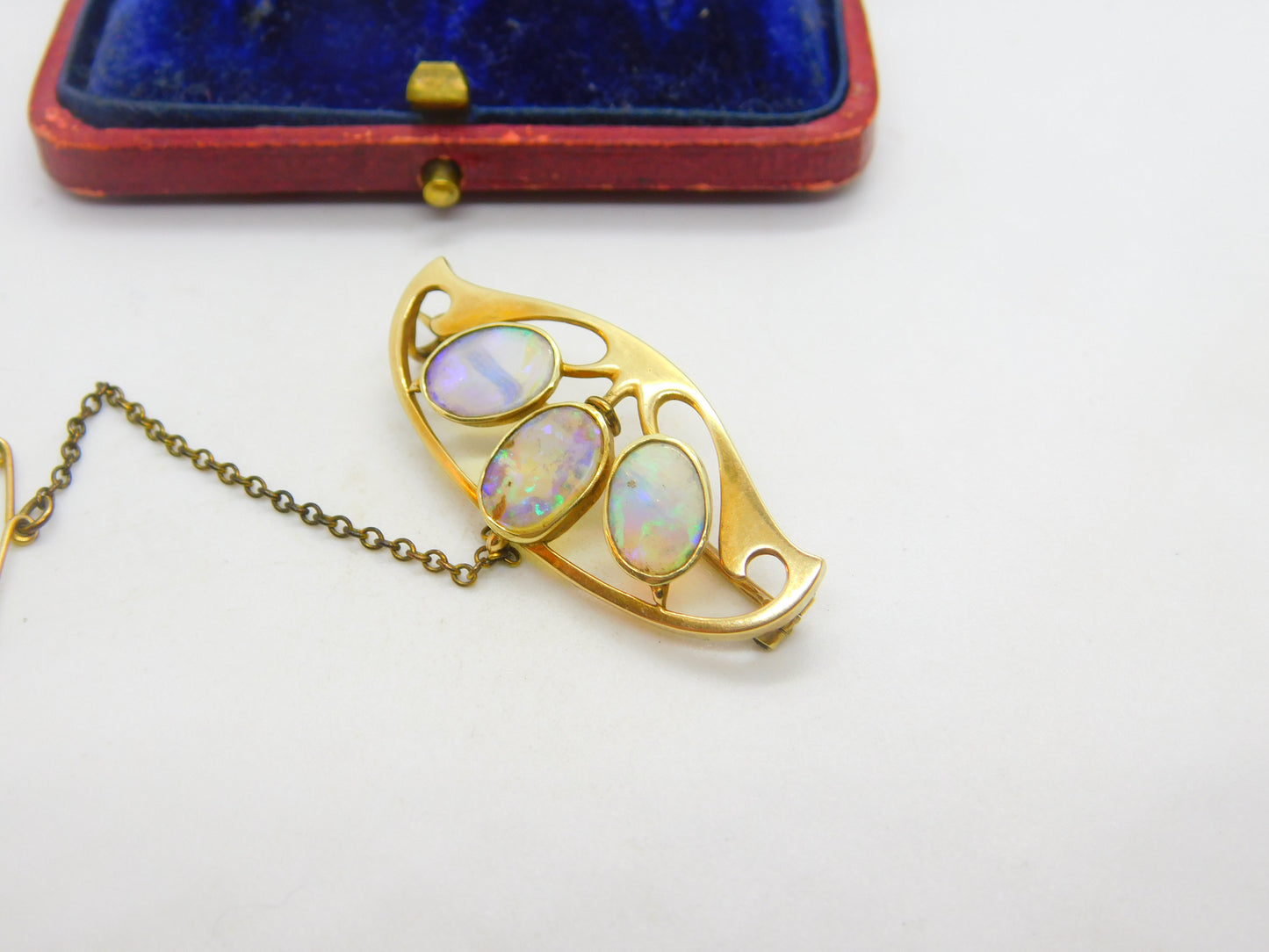 Murrle Bennett & Co. 15ct Gold & Water Opal Set Art Nouveau Brooch c1915