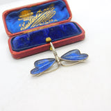 Sterling Silver Morpho Butterfly Wing Dragonfly Brooch Antique c1920 Art Deco