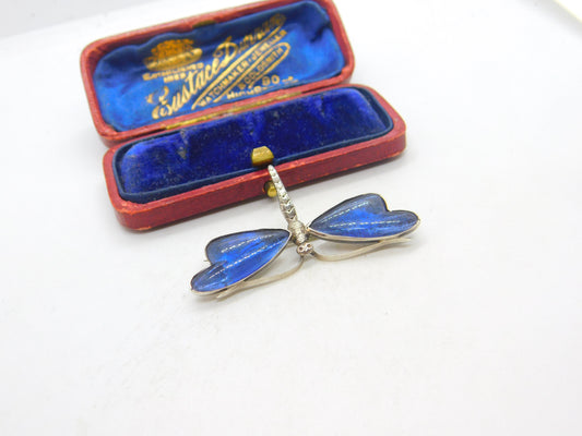 Sterling Silver Morpho Butterfly Wing Dragonfly Brooch Antique c1920 Art Deco