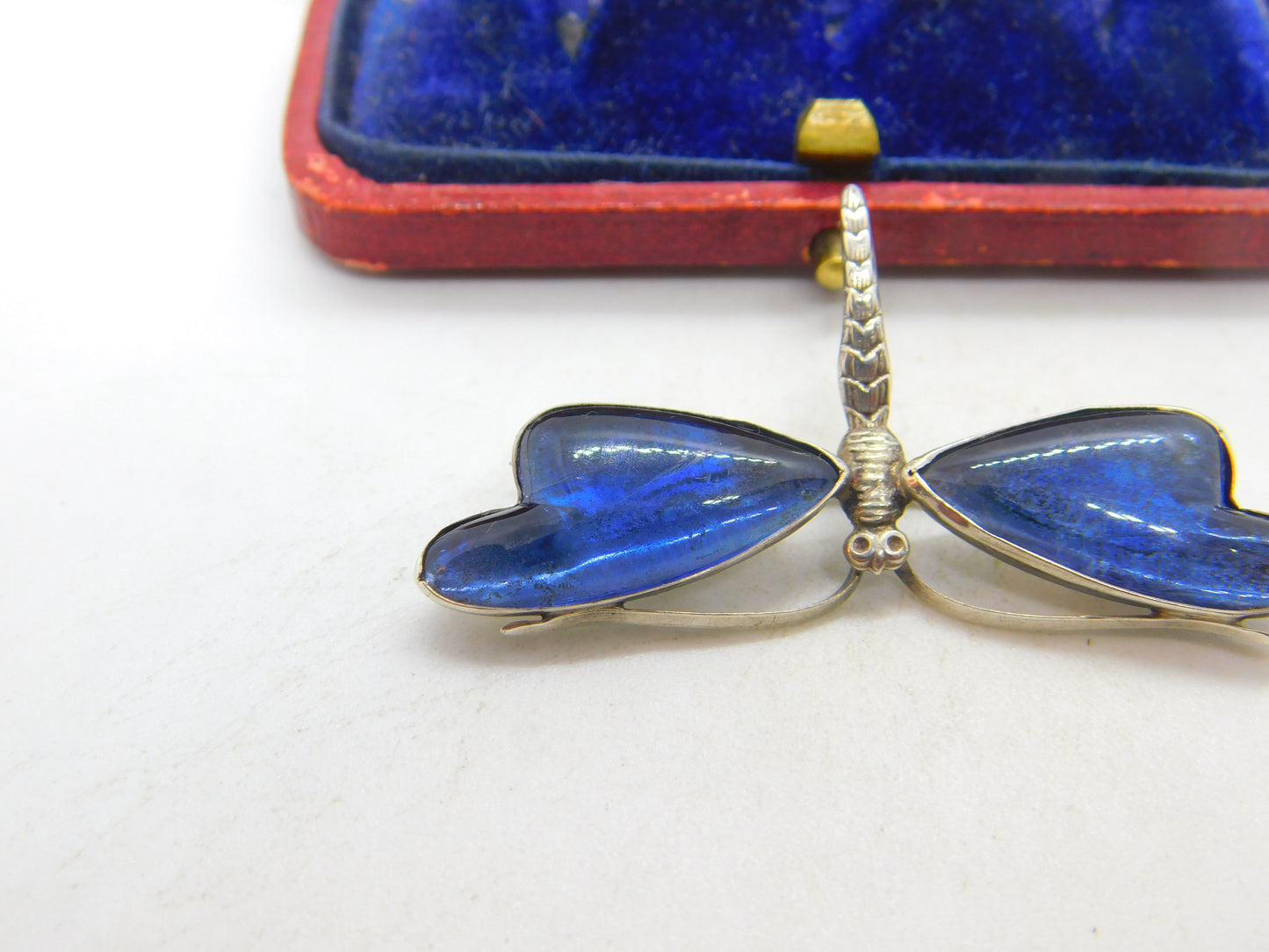 Sterling Silver Morpho Butterfly Wing Dragonfly Brooch Antique c1920 Art Deco