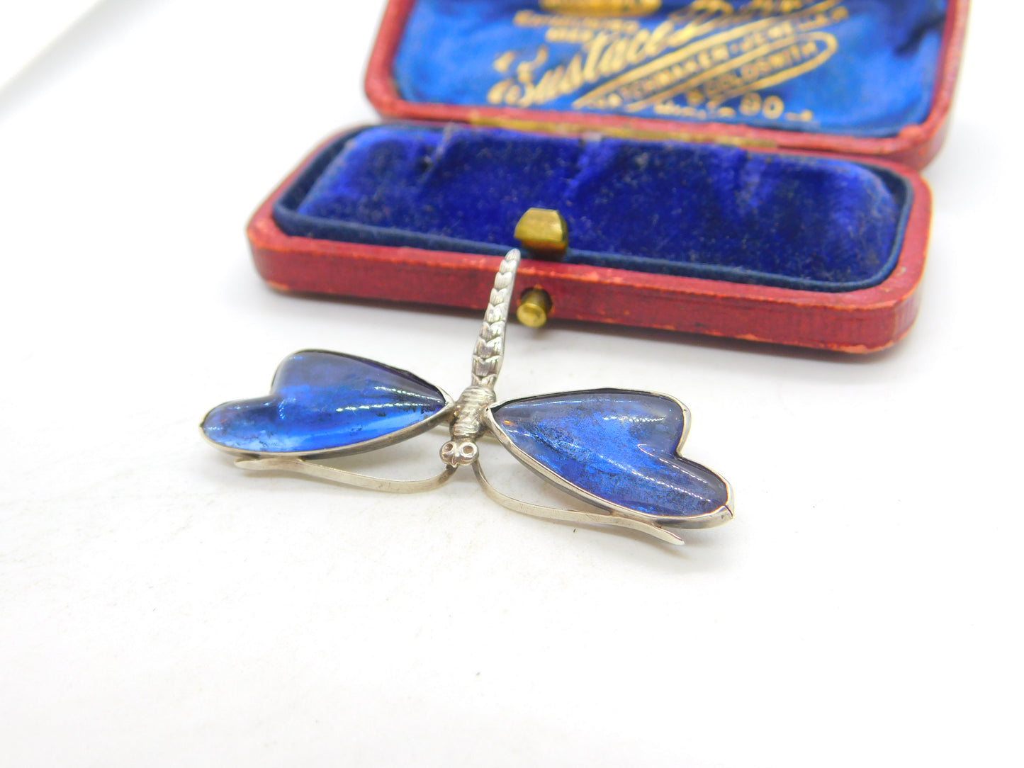 Sterling Silver Morpho Butterfly Wing Dragonfly Brooch Antique c1920 Art Deco