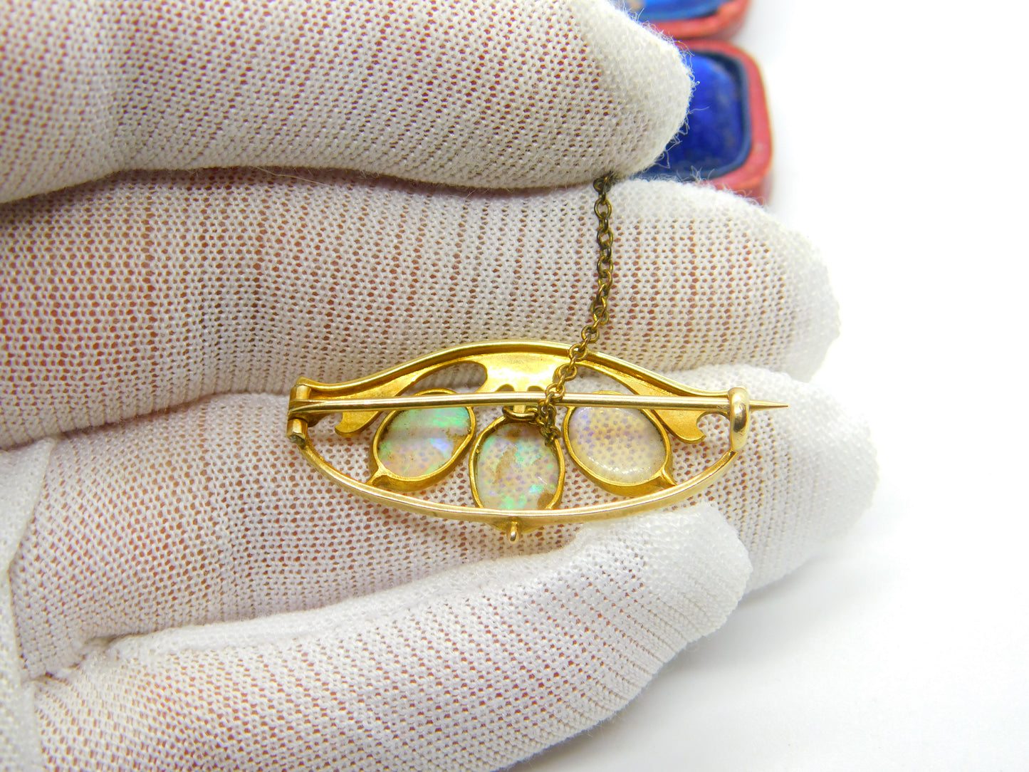 Murrle Bennett & Co. 15ct Gold & Water Opal Set Art Nouveau Brooch c1915