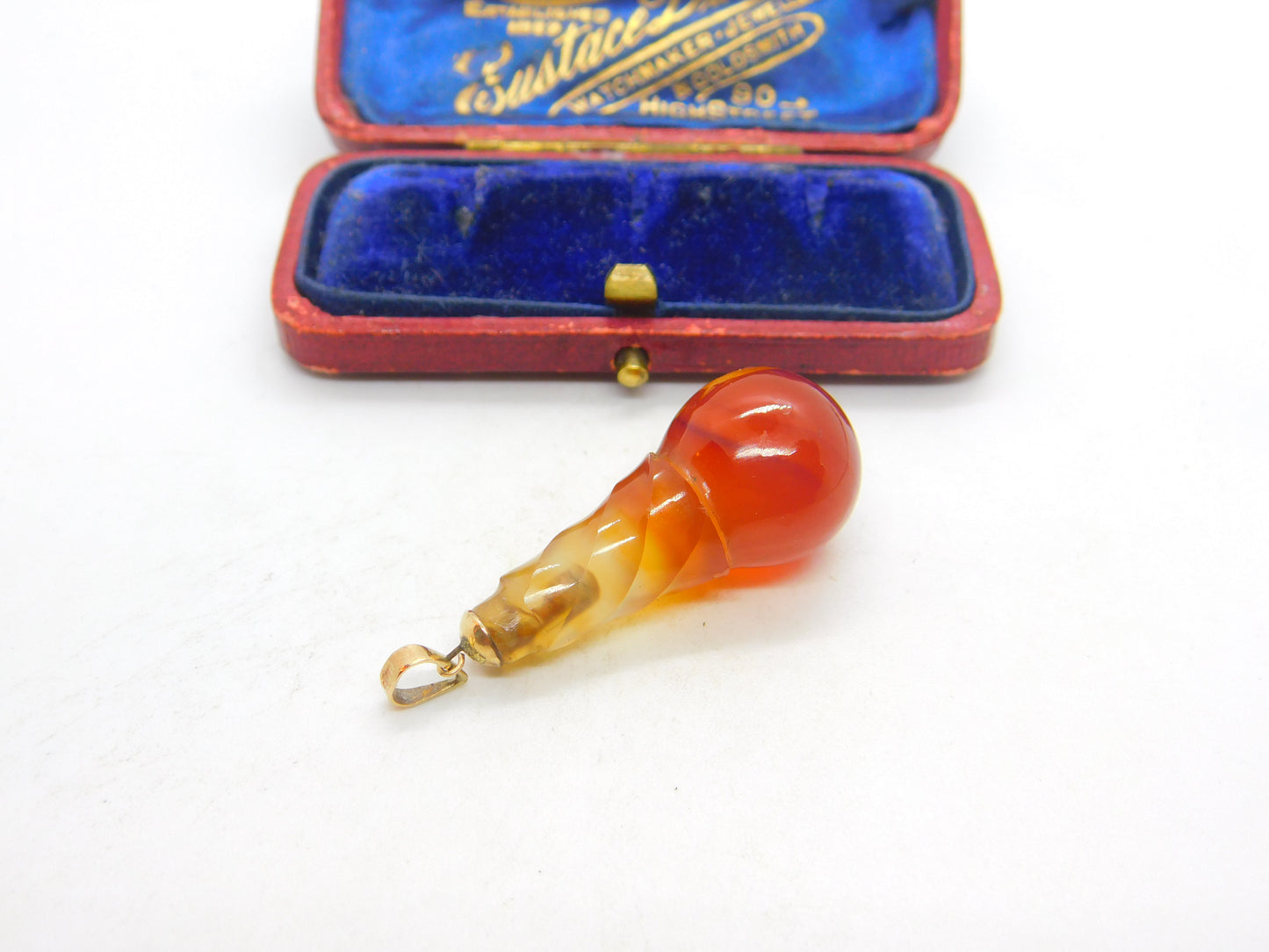 Victorian 9ct Gold & Carved Carnelian Agate Ball Form Drop Pendant Antique c1880