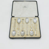 Boxed Set of Sterling Silver Column Terminal Teaspoons Antique 1922 Sheffield