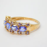9ct Yellow Gold, Tanzanite & Spinel Set Dress Ring Vintage c1990 London
