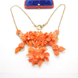 Victorian 8ct Rose Gold Large Carved Red Coral Floral Statement Necklace c1880