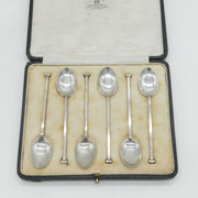 Boxed Set of Sterling Silver Column Terminal Teaspoons Antique 1922 Sheffield