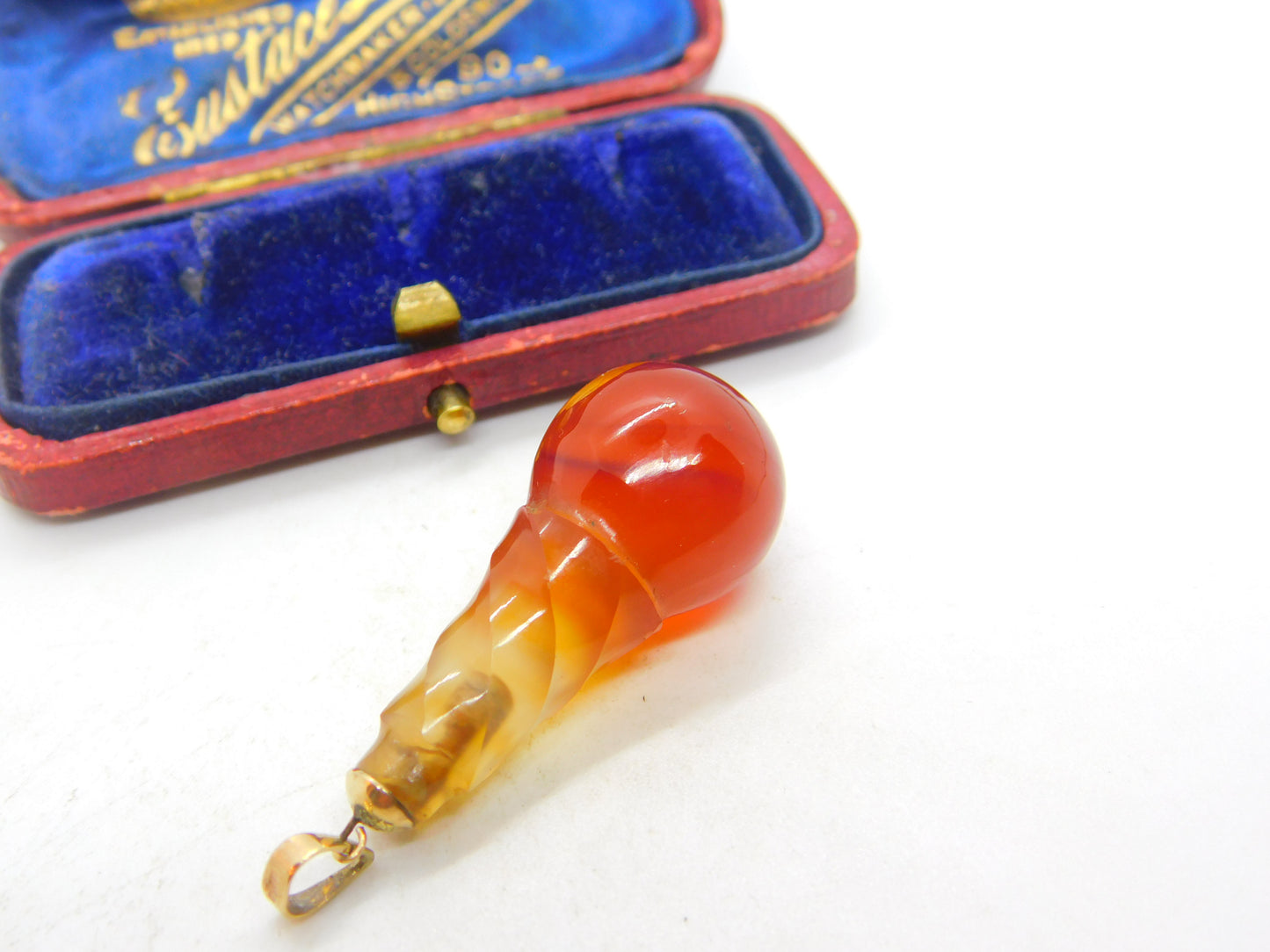 Victorian 9ct Gold & Carved Carnelian Agate Ball Form Drop Pendant Antique c1880