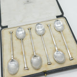 Boxed Set of Sterling Silver Column Terminal Teaspoons Antique 1922 Sheffield