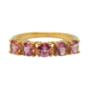 10ct Yellow Gold Five-Stone Pink Topaz Dress Ring Vintage c1990