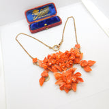 Victorian 8ct Rose Gold Large Carved Red Coral Floral Statement Necklace c1880