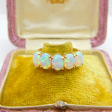 9ct Yellow Gold Five Stone Cabochon Opal Band Ring Vintage c1980