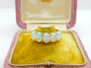 9ct Yellow Gold Five Stone Cabochon Opal Band Ring Vintage c1980
