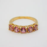 10ct Yellow Gold Five-Stone Pink Topaz Dress Ring Vintage c1990