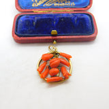 Victorian 9ct Gold & Carved Floral Red Coral Drop Pendant Antique c1860