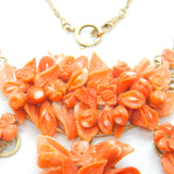 Victorian 8ct Rose Gold Large Carved Red Coral Floral Statement Necklace c1880