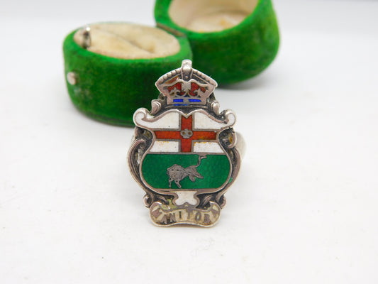 Canadian Large Sterling Silver Enamel Manitoba Signet Ring Antique c1930 Deco