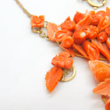 Victorian 8ct Rose Gold Large Carved Red Coral Floral Statement Necklace c1880