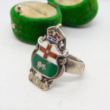 Canadian Large Sterling Silver Enamel Manitoba Signet Ring Antique c1930 Deco