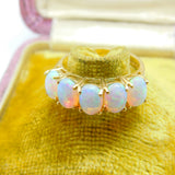 9ct Yellow Gold Five Stone Cabochon Opal Band Ring Vintage c1980