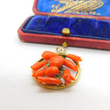 Victorian 9ct Gold & Carved Floral Red Coral Drop Pendant Antique c1860