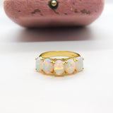 9ct Yellow Gold Five Stone Cabochon Opal Band Ring Vintage c1980