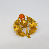 Victorian 15ct Yellow Gold Citrine Set Scottish Thistle Brooch Antique c1890