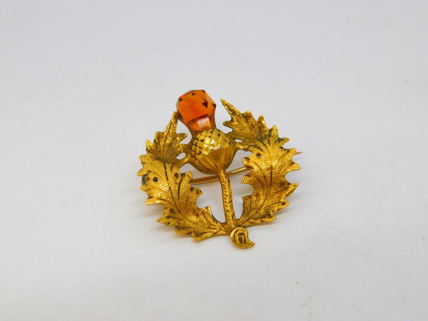 Victorian 15ct Yellow Gold Citrine Set Scottish Thistle Brooch Antique c1890