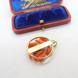 Victorian 9ct Gold & Carved Floral Red Coral Drop Pendant Antique c1860