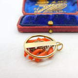 Victorian 9ct Gold & Carved Floral Red Coral Drop Pendant Antique c1860