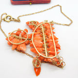 Victorian 8ct Rose Gold Large Carved Red Coral Floral Statement Necklace c1880