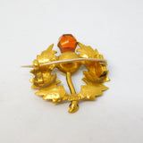 Victorian 15ct Yellow Gold Citrine Set Scottish Thistle Brooch Antique c1890