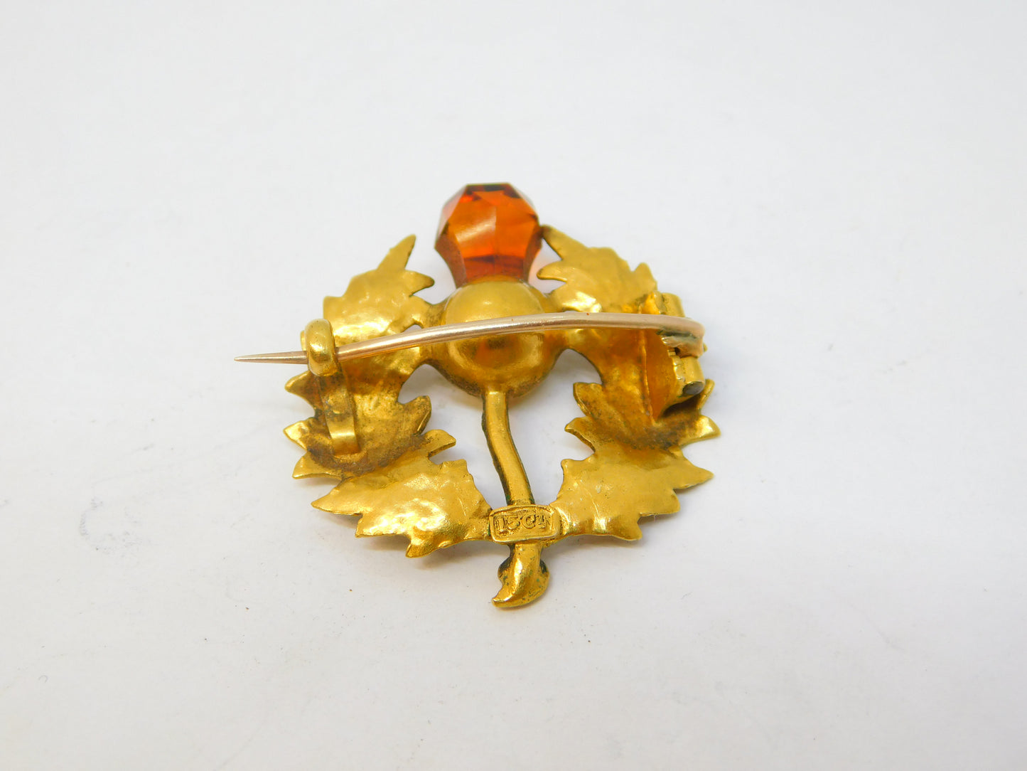 Victorian 15ct Yellow Gold Citrine Set Scottish Thistle Brooch Antique c1890