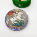 George IV Sterling Silver & Enamel Crown Coin Brooch Antique 1821