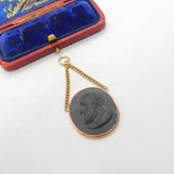 Georgian 9ct Rose Gold & Carved Basalt Philosopher Cameo Antique c1820